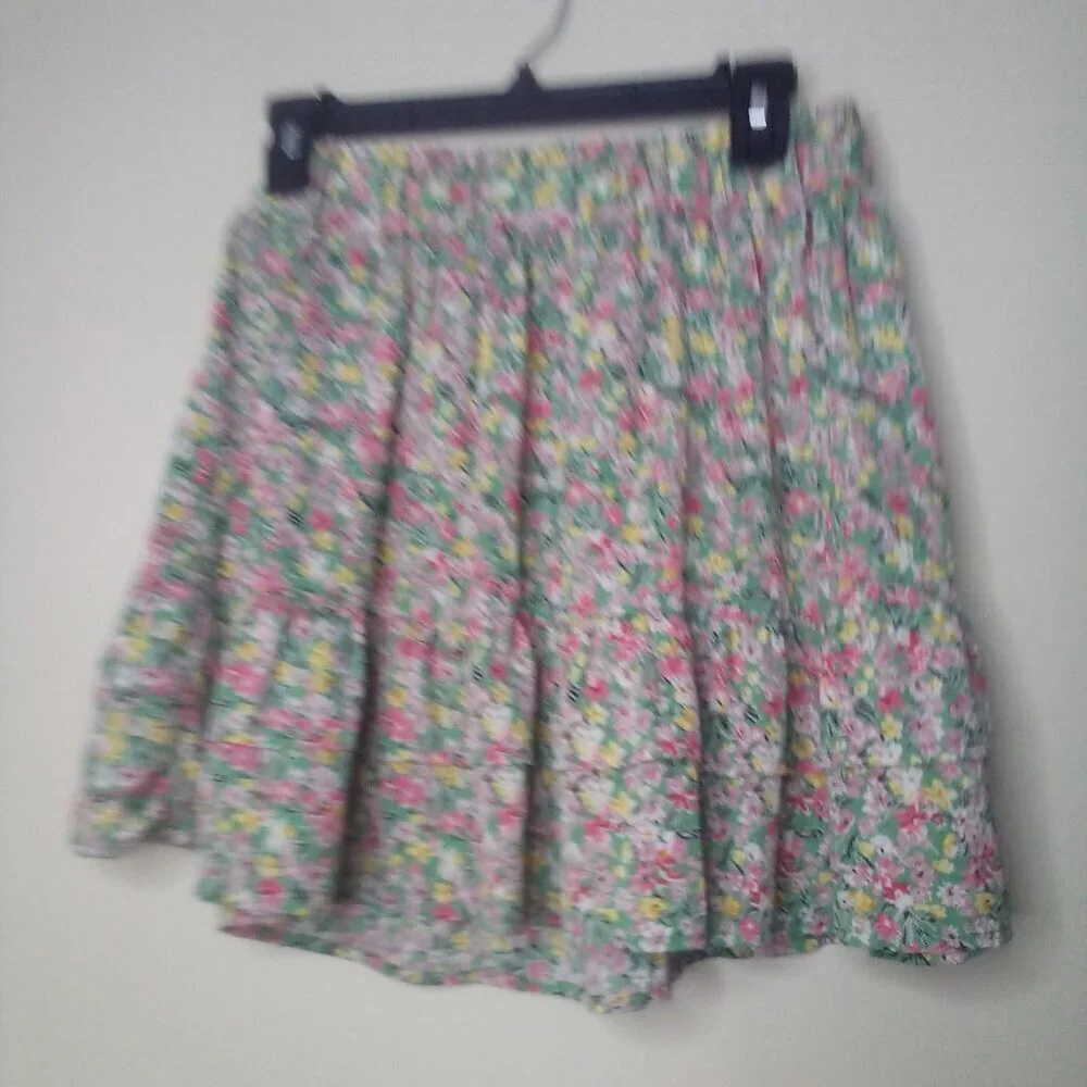 Umgee Skirt S Women Short Ruffle Pull On Elastic Back Waist Colorful Floral